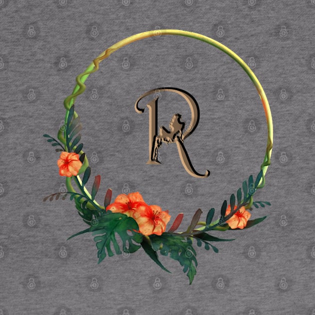 Tropical flower framing the letter R and girl figure by junochaos